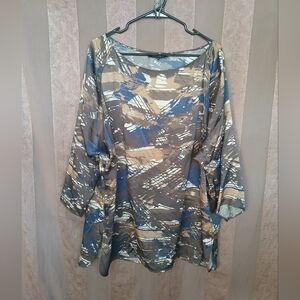 💎 Lafayette 148 New York Women's Blouse 100% Silk Abstract Patterned Tunic Top